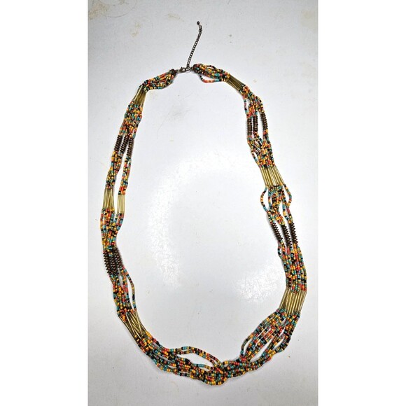 Long Multi-Strand Seed Bead Bohemian Style Beaded Necklace 38"L - Picture 1 of 4